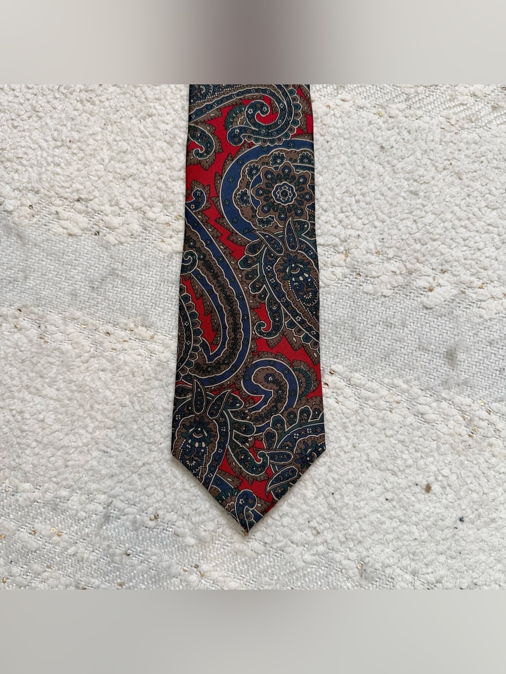 Christian Dior tie red, blue, brown, green and beige 100% silk neck tie